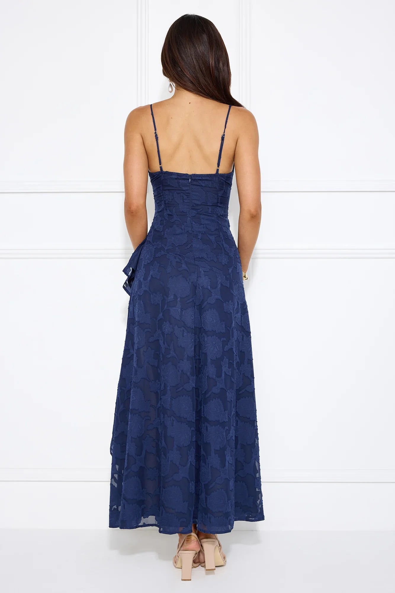 Sapphire Cascade Midi Dress Navy